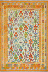 Flat Weave Kilim Antique Navaho Vintage handmade Geometric Kilim Beige Orange Hand-Woven Rectangle 100% Wool Area Rug 8x10